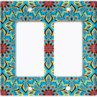 WorldAcc Metal Light Switch Plate Outlet Cover (Blue Red Elegant Mandala Tile Yellow Elegant Mandala Tile   - Triple Roc