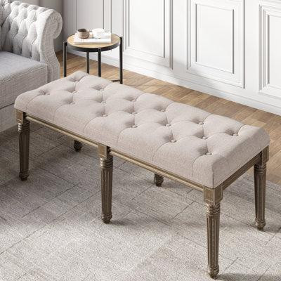 Ophelia & Co. 48" Upholstered Vanity Stool Piano Bench Makeup Stool With Rustic Wood in Couches & Futons