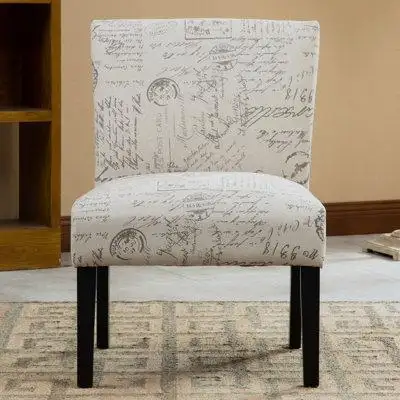 Ophelia & Co. Botticelli English Letter Print Fabric Armless Contemporary Accent Chair