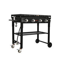 VEVOR VEVOR 4-Burner Griddle On Cart, 36" Heavy Duty Manual Flat Top Griddle, Outdoor Cooking Station With Side Shelves
