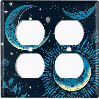WorldAcc Metal Light Switch Plate Outlet Cover (Astronomy Space Sun Star Moon Dark Blue - Double Duplex)