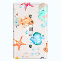 WorldAcc Metal Light Switch Plate Outlet Cover (Mermaid Ocean Fish Bubbles White Star - Single Toggle)