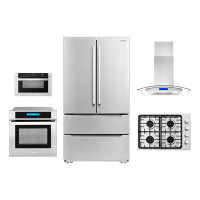 Cosmo 5 Piece Kitchen Package With 30" Gas Cooktop 36" Island Range Hoood 30" Single Electric Wall Oven 24" Built-in Mic