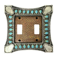 De Leon Collections Turquoise Pendant on Polyresin Leather Double Light Switch Wall Plate / Switch Plate / Cover