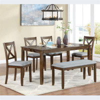 Winston Porter Wooden Dining Rectangular Table with Bench, Kitchen Table with Bench ,Stable Structure