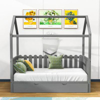 Harper Orchard Risco Twin Size House Daybed with Trundle, Fence-shaped Guardrail
