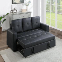 Latitude Run® Alia Modern  Black Pu Leather Upholstery Sleeper Sofa