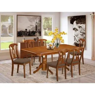 August Grove Pillsbury 7 - Piece Butterfly Rubberwood Solid Wood Dining Set