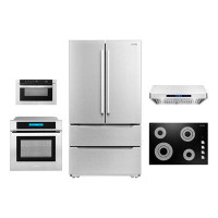 Cosmo 5 Piece Kitchen Package with French Door Refrigerator & 30" Electric Cooktop & Wall Oven