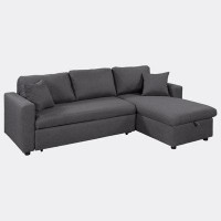 Farm on table Upholstery  Sleeper Sectional Sofa Grey with Storage Space, 2 Tossing Cushions