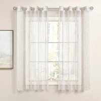 Mercer41 Pruneda String Thread Grommet Room Divider/Doorway/Wedding Window Curtain Panel White Single 52X84