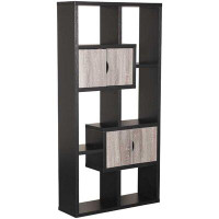 Ebern Designs Wooden Bookcase With 4 Doors And 6 Shelves, Black And Distressed Grey