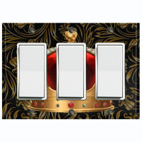 WorldAcc Metal Light Switch Plate Outlet Cover (Red King Crown Elegant Leaves - Triple Rocker)