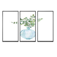 Red Barrel Studio House Plants In Glass Vase, Eucalyptus Branches I - Traditional Framed Canvas Wall Art Set Of 3