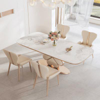 VERONA Home Modern Mnimalist Light Luxury White Rectangular Rock Plate Dining Table Sets