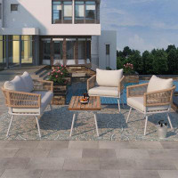 WOBON 4-Piece Rope Patio Furniture Set,with Wood Table