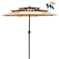 Latitude Run® 9Ft 3-Tiers Outdoor Patio Umbrella with Crank and Wind Vents