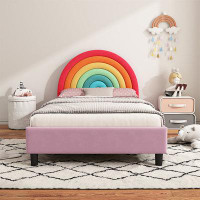 Zoomie Kids Rainbow Design Upholstered Twin Platform Bed Cute Style Princess Bed For Boys & Girls