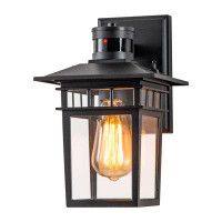 Laurel Foundry Modern Farmhouse Wessels 1-Light Matte Black Motion Snesing Dusk To Dawn Outdoor Wall Lantern Sconce With