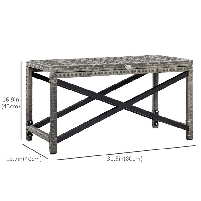 Rattan Side Table 31.5"x15.7"x16.9" Mixed Gray in Patio & Garden Furniture - Image 3