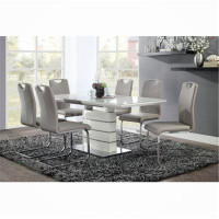 Orren Ellis 7Pc Modern Metal Frame Dining Set With Self-Storing Leaf Table And 6X Side Chairs