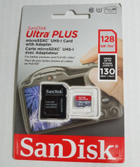 Sandisk Ultra microSDXC UHS-I 128 GB Memory Card with SD Adapter - New