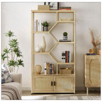Bay Isle Home™ Ajamu Rattan Bookshelf 7 Tiers Bookcases Storage Rack with Cabinet for Living Room Home Office