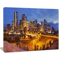 Design Art Skyline of Calgary at Night Panorama Cityscape - Wrapped Canvas Photographic Print
