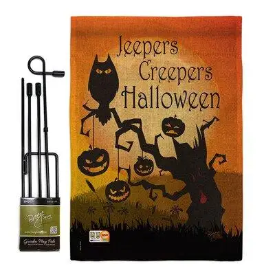 Breeze Decor Jeepers Creepers Fall Halloween Impressions 2-Sided Polyester 18.5 x 13 in. Flag Set