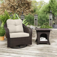 Winston Porter 2-Piece Patio Conversation Set, Outdoor Swivel Rocker Chairs And Matching Side Table / Pet House With Pre