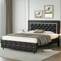 17 Stories 17 Stories Queen Size Bed Frame, Upholstered Platform Bed Frame With PU Faux Leather Headboard & Footboard, B
