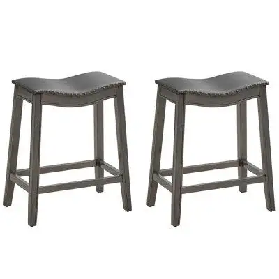 Red Barrel Studio Red Barrel Studio® Set Of 2 Saddle Bar Stools Counter Height Kitchen Chairs W/ Rubber Wood Legs