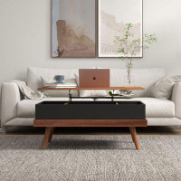 Ivy Bronx Lift Top Coffee Table, 39.25" Coffee Table With Hidden Compartments And Wood Legs, Walnut