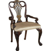 Maitland-Smith William Carved Chinoiserie Upholstered Arm Chair
