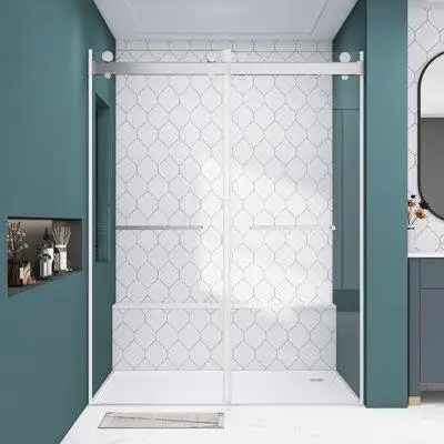 ZEAFIVE Shower & Bathtub Doors 68-72'' W x 79'' H Double Sliding Door Frameless Shower Door Tempered Glass
