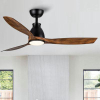 Wrought Studio 52 In.  Wood Grain Blades Intergrated LED Ceiling Fan With Remote Control