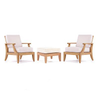 Teak Smith 3 Pc Lounge Chair Set: 2 Lounge Chairs & Ottoman + Cushions in Sunbrella #57003 Canvas White-33" H x 36" W x