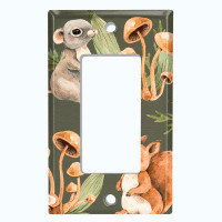 WorldAcc Metal Light Switch Plate Outlet Cover (Animal Deer Rabbit Friends Forest Green Leaves  - Single Toggle)