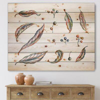 East Urban Home Berries And Leaves Of Wild Grapes - Bohemian & Eclectic Print On Natural Pine Wood