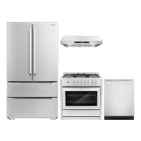 Cosmo 4 Piece Kitchen Set with 36" Dual Fuel Range 36" Range Hood 24" Dishwasher & Refrigerator