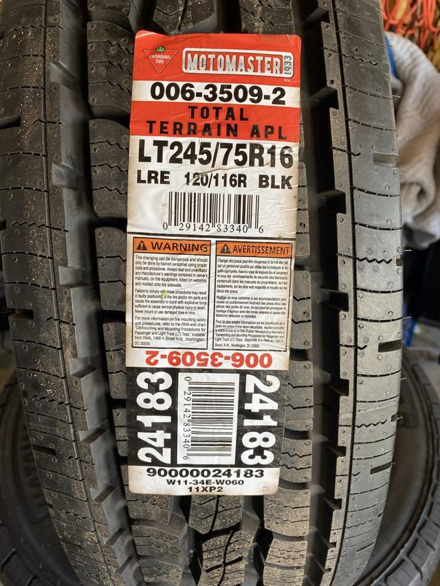 ***NEW*** 245/75/16 ALL TERRAIN MOTOMASTER LOAD RANGE E SET OF 4 $900.00 (NO TAXES) TAG#Q1934 (NEW5804216Q3) MIDLAND ONT in Tires & Rims in Ontario - Image 3