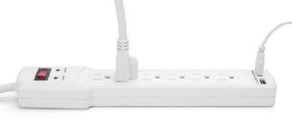 6-Outlet Surge Protector Power Strip with 2 USB Ports, 2m (6.56ft) - 900J - White in General Electronics - Image 4