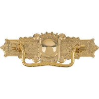 UNIQANTIQ HARDWARE SUPPLY Eastlake Style Drawer Bail Pull W/Stamped Brass Backplate ( Centers: 3" )