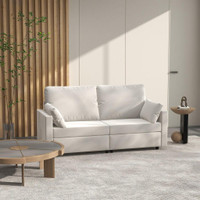 MODERN 3 SEATER SOFA, 77 UPHOLSTERED COUCH WITH 2 THROW CUSHIONS FOR BEDROOM, LIVING ROOM, CREAM WHITE