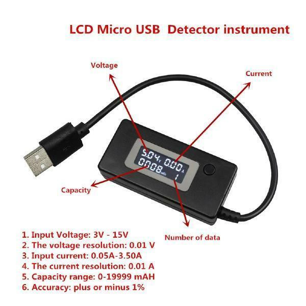 KCX Digital USB and MicroUSB LCD Mini Current and Voltage Detector Tester - USB - Black dans Appareils électroniques  à Grand Montréal