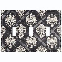 WorldAcc Metal Light Switch Plate Outlet Cover (Damask Black Diamond - Triple Toggle)
