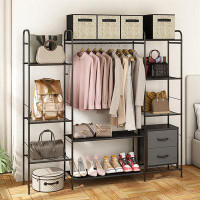 17 Stories Garment Rack With Double Shelves For Hanging Clothes