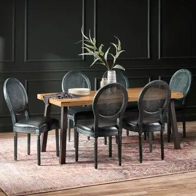 One Allium Way Decicco Faux Leather And Wood 7 Piece Dining Set
