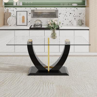 Mercer41 Elegant Rectangular Glass Table With Black Mdf Legs & Gold Stand, 0.4-inch Tempered Top - F-907