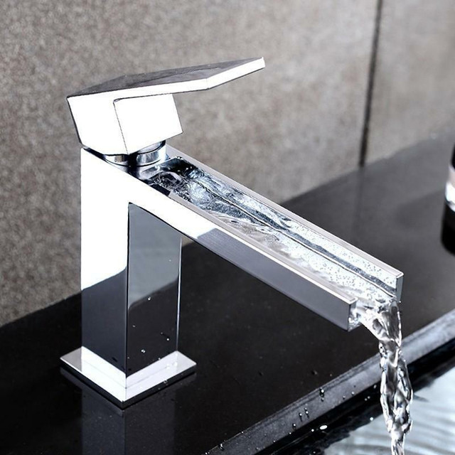 Modern Chrome Waterfall Single Hole Faucet for Bathroom Sinks in Plumbing, Sinks, Toilets & Showers in Alberta - Image 4